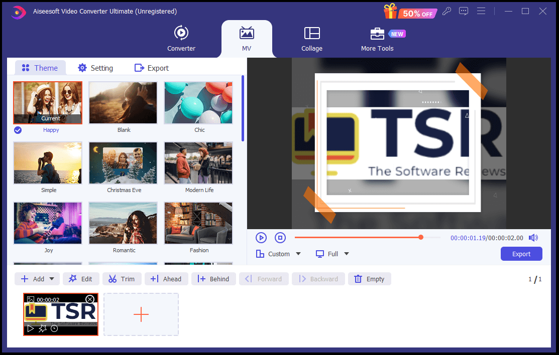 Aiseesoft Video Converter Ultimate MV Section