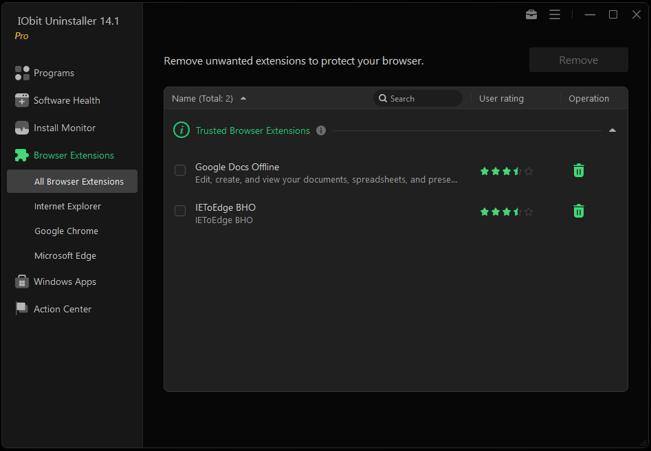 IObit Uninstaller PRO Browser Extensions